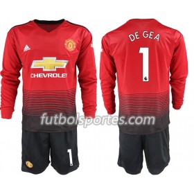 Camisetas Manchester United DE GEA 1 Niño Primera Equipacion 2018/2019 Manga Larga